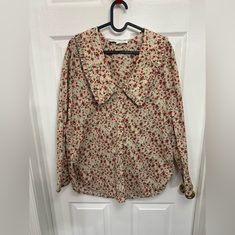 English Factory Floral Collared Button Up Top Size Small Prairie Cottagecore - Picture 1 of 6
